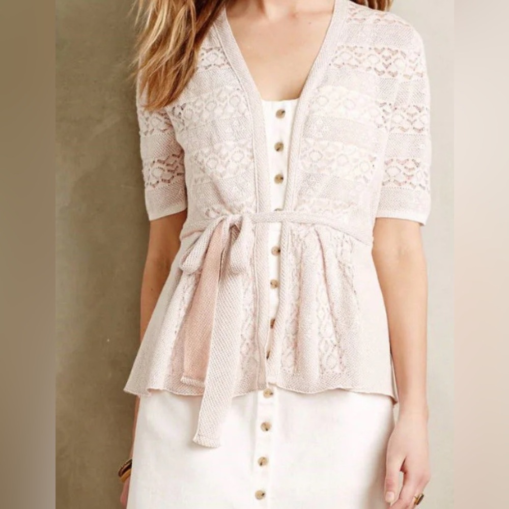 Anthropologie Cream Lace Cardigan S
